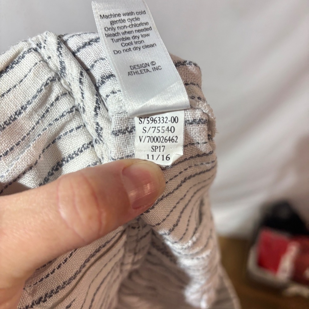 Athleta Women's Bali White Striped 100% Linen‎ Pants Elastic Waist - Picture 11 of 11